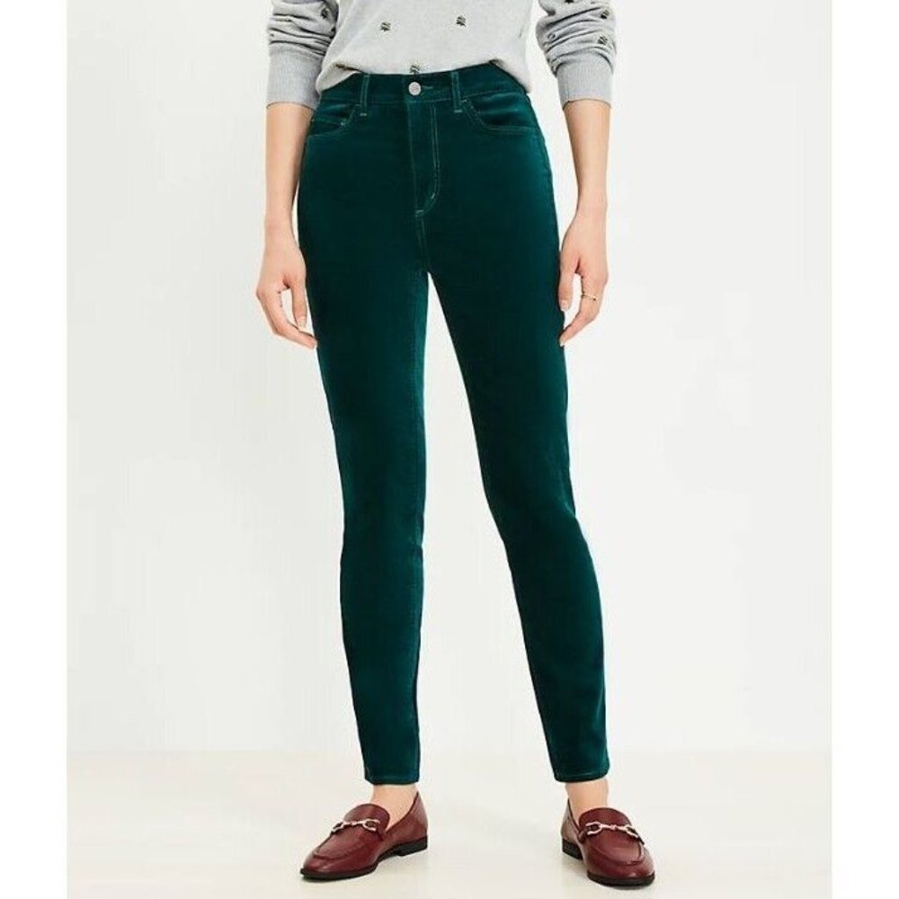 LOFT Velvet Modern Skinny Pants Green 28 / 6